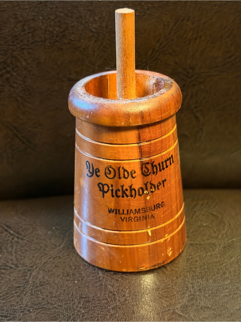 Ye Olde Churn  Pickholder - Williamsburg Virginia Wooden TootPick Holder (Brown)